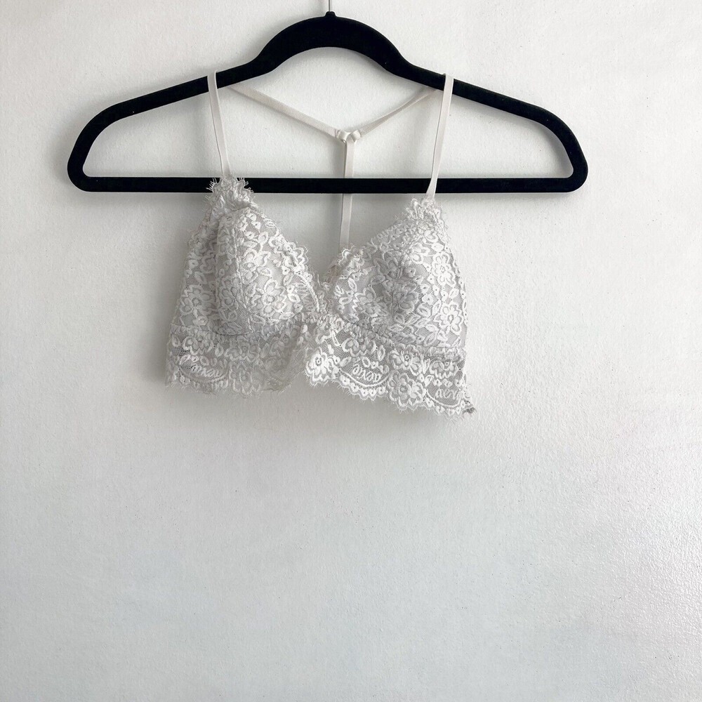 Aerie Women’s Size XS White Lace Bralette Bra Cream Padded Racerback Straps
